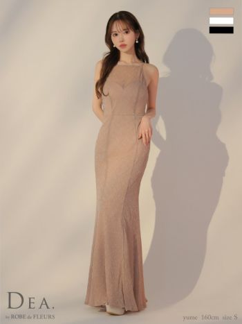 キャバドレス DEA.by ROBE de FLEURS ディア エレガント キャミソール バックオープン シアー ラメニット タイトロングドレス