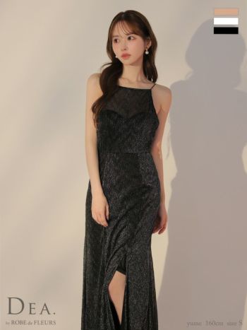 キャバドレス DEA.by ROBE de FLEURS ディア バックオープン シアー ラメニット エレガント キャミソール タイトロングドレス