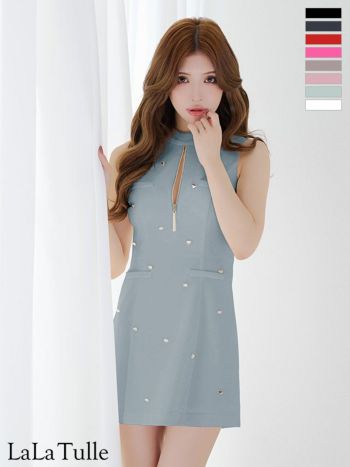 キャバドレス ROBEdeFLEURS ローブドフルール ジップデザイン ガーリー ハートスタッズ ゴールド ノースリーブ ツイード タイトミニドレス