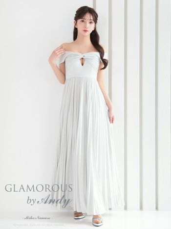 キャバドレス Aラインロングドレス GLAMOROUS グラマラス カットアウト ラメ オフショル ワンカラー プリーツ