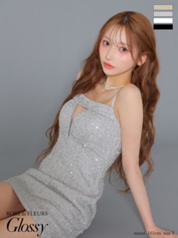 キャバドレス Glossy by ROBE de FLEURS グロッシー バストカット キャミソール スパンコール セクシー タイトミニドレス