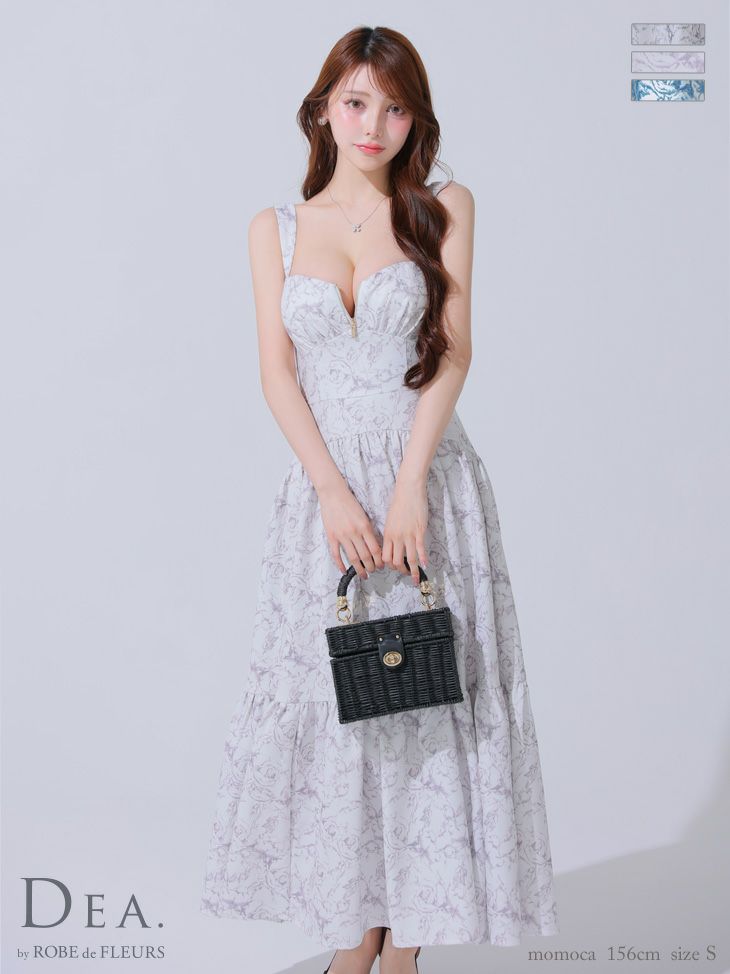 キャバドレス DEA. ROBE de FLEURS ディア ローブドフルール ジップデザイン ノースリーブ フェミニン 花柄 Aラインロングドレス