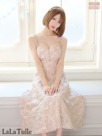 キャバドレス DEA. ROBE de FLEURS ディア ローブドフルール 花柄ジャガード パイピング ショルダーリボン キャミソール ジップデザイン オープンバスト エレガント Aラインロングドレス 