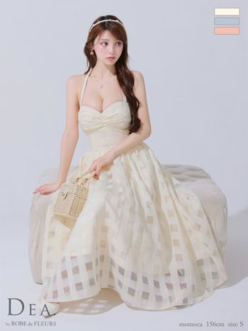 キャバドレス DEA. ROBE de FLEURS ディア ローブドフルール ギンガム チェック柄 ホルターネック オーガンジー Aラインロングドレス 