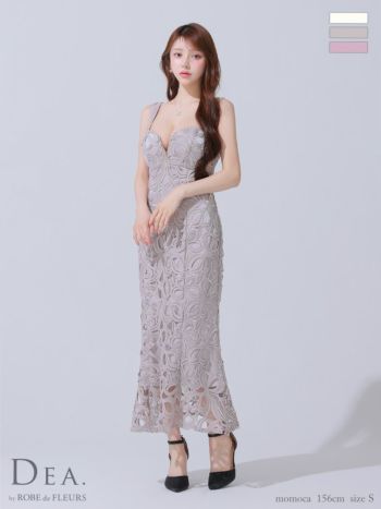 キャバドレス DEA.by ROBE de FLEURS ディア ノースリーブ オープンバスト ジップデザイン リボン柄レース エレガント マーメイドロングドレス