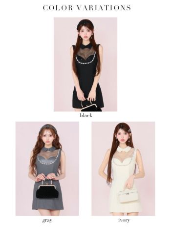 ROBEdeFLEURS/ローブドフルール】襟付き ノースリーブ シアー チュール