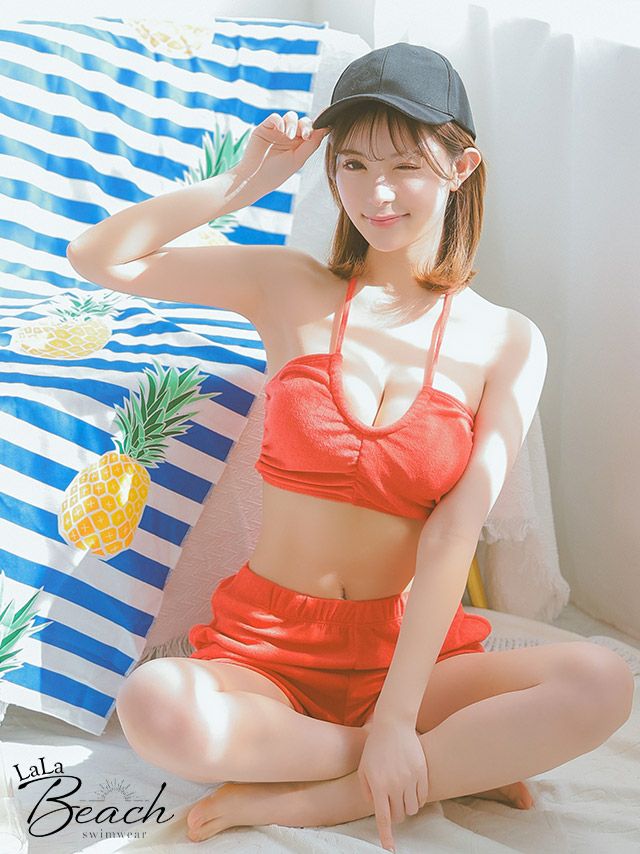 水着 ホルターネック ハイウエスト バンドゥ ワンカラー ショートパンツ タンキニ ビキニ