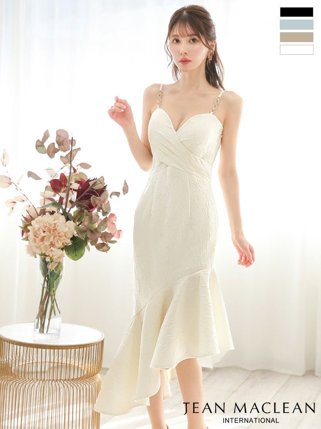 キャバドレス JEANMACLEAN ジャンマクレーン エレガント オープンバスト キャミソール ジャガード アシンメトリー フリル マーメイドロングドレス