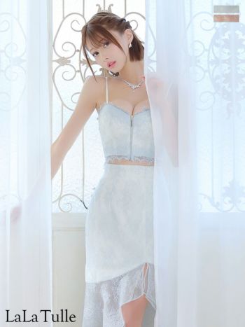 キャバドレス ROBEdeFLEURS ローブドフルール キャミソール レース セットアップ オーガンジー ジップデザイン ロングテールドレス