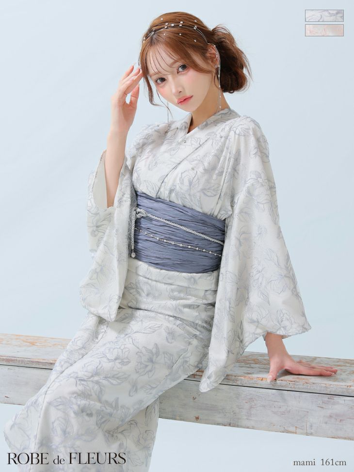 浴衣 ROBEdeFLEURS ローブドフルール フラワープリント ビジュー ガーリー レース