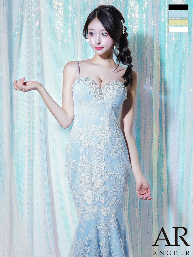 キャバドレス Angel R エンジェルアール 2way ベアトップ キャミソール オープンバスト パール セクシー マーメイドロングドレス