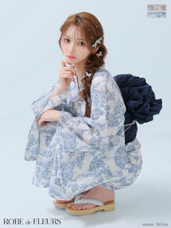 浴衣 ROBEdeFLEURS ローブドフルール フラワープリント ガーリー ビジュー