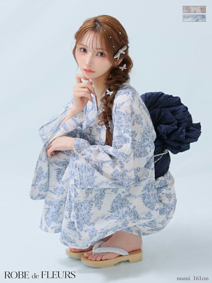 浴衣 ROBEdeFLEURS ローブドフルール フラワープリント ガーリー ビジュー