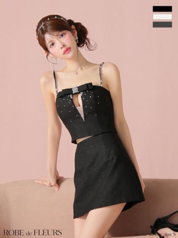 キャバドレス ROBEdeFLEURS ローブドフルール バストリボン キャミソール ビジュー セットアップ ガーリー タイトミニドレス