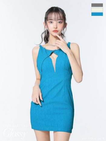 キャバドレス Glossy by ROBE de FLEURS グロッシー ノースリーブ バックオープン ビジューネック セクシー バストカット タイトミニドレス