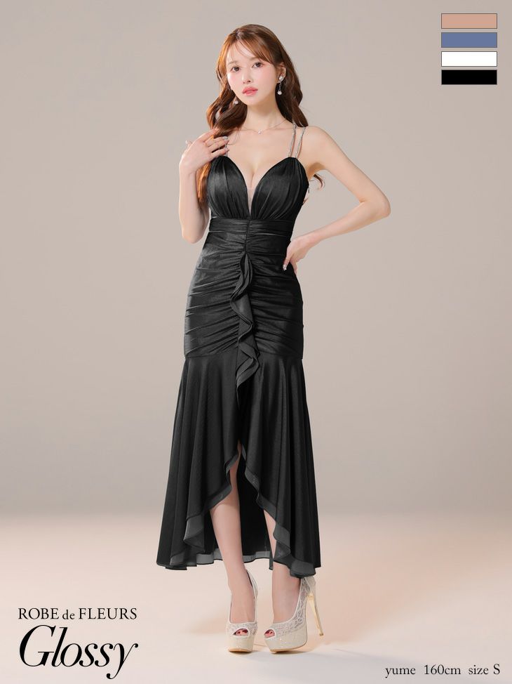 Glossy by ROBE de FLEURS/グロッシー】フリル シンプル サテン 