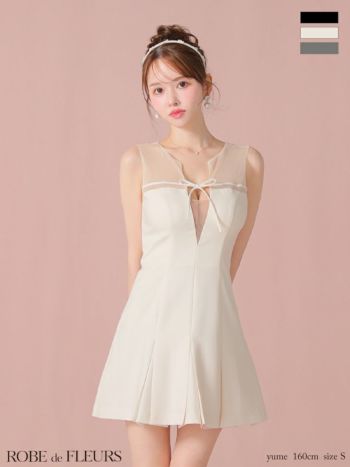 キャバドレス ROBEdeFLEURS ローブドフルール シアー チュール ノースリーブ センターリボン フレアミニドレス