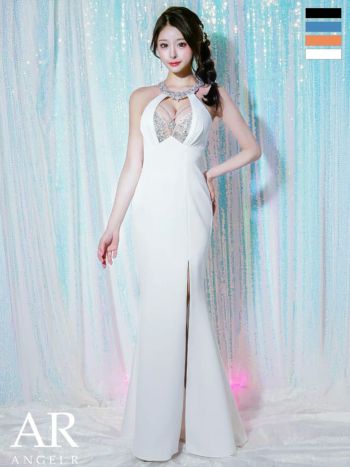 キャバドレス Angel R エンジェルアール ホルターネック バストカット フロントビジュー レース スリット セクシー タイトロングドレス