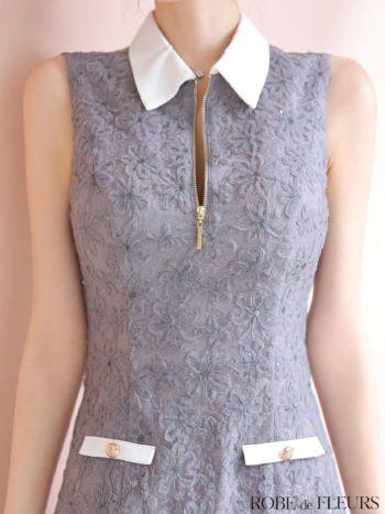 ROBEdeFLEURS/ローブドフルール】ノースリーブ ジップデザイン 襟付き