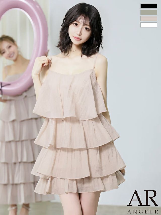 キャバドレス Angel R エンジェルアール キャミソール ティアード フリル ウォッシャブル加工 フレアミニドレス