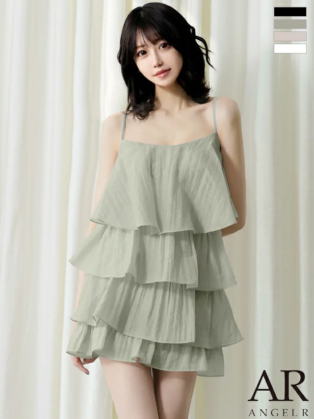 キャバドレス Angel R エンジェルアール フリル ティアード キャミソール ウォッシャブル加工 フレアミニドレス
