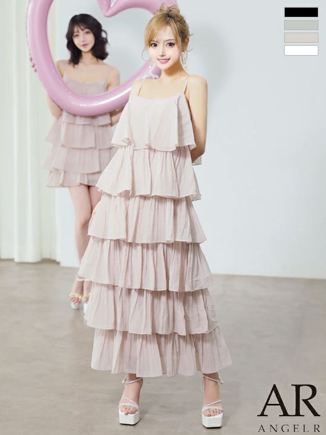 キャバドレス Angel R エンジェルアール ティアード フリル キャミソール フェミニン フレアロングドレス