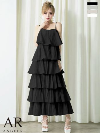 キャバドレス Angel R エンジェルアール キャミソール フェミニン ティアード フリル フレアロングドレス