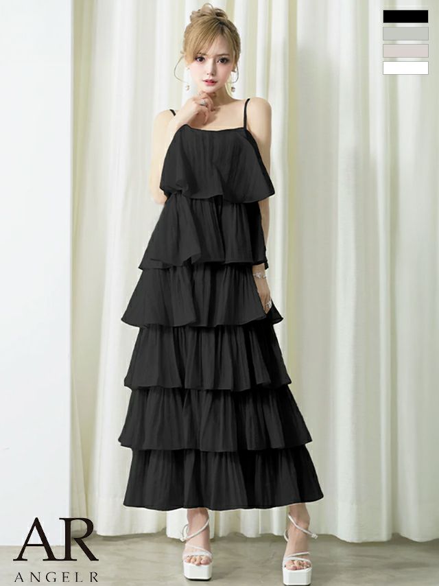 キャバドレス Angel R エンジェルアール キャミソール フェミニン ティアード フリル フレアロングドレス