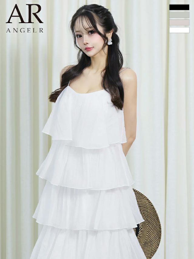 キャバドレス Angel R エンジェルアール フリル フェミニン キャミソール ティアード フレアロングドレス