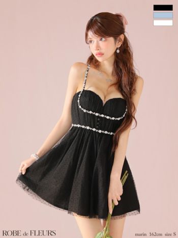 キャバドレス ROBEdeFLEURS ローブドフルール キャミソール ドット柄 チュール ビジュー フレアミニドレス
