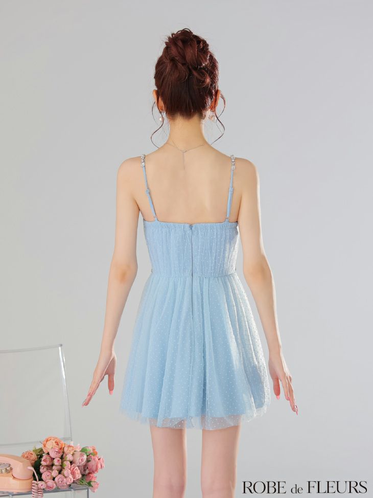 ROBEdeFLEURS/ドットチュールビジューフレアミニキャバドレス新品M ROBEdeFLEURS/ローブドフルール】キャミソール ドット柄 チュール