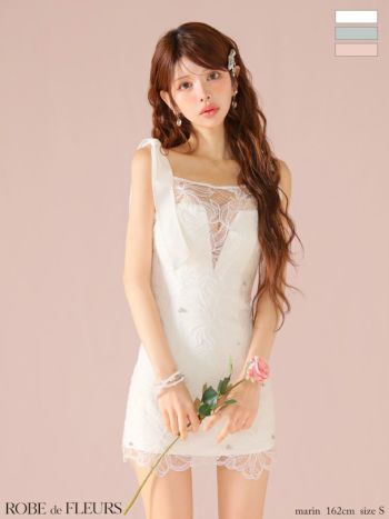 ROBE de FLEURS ホワイト オフショルダードレス S