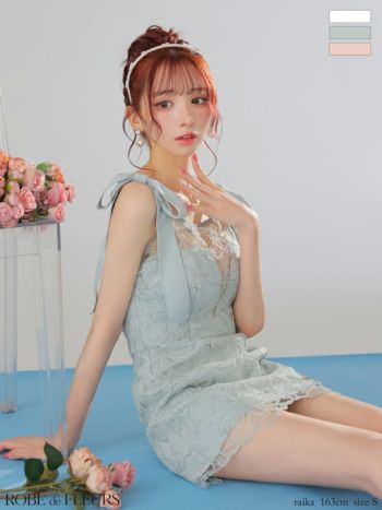 キャバドレス ROBEdeFLEURS ローブドフルール ショルダーリボン ガーリー ノースリーブ ケミカルレース タイトミニドレス