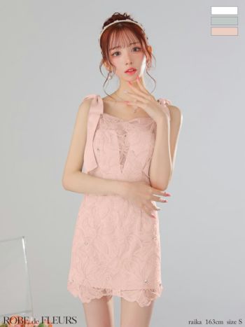 キャバドレス ROBEdeFLEURS ローブドフルール ケミカルレース ショルダーリボン ノースリーブ ガーリー タイトミニドレス