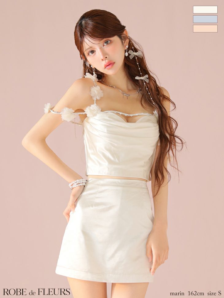 キャバドレス ROBEdeFLEURS ローブドフルール キャミソール セットアップ フラワーストラップ サテン タイトミニドレス
