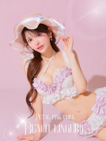 水着 フラワー ガーリー フリル リボン 刺繍レース スパンコールチュール ビキニ 上下セット