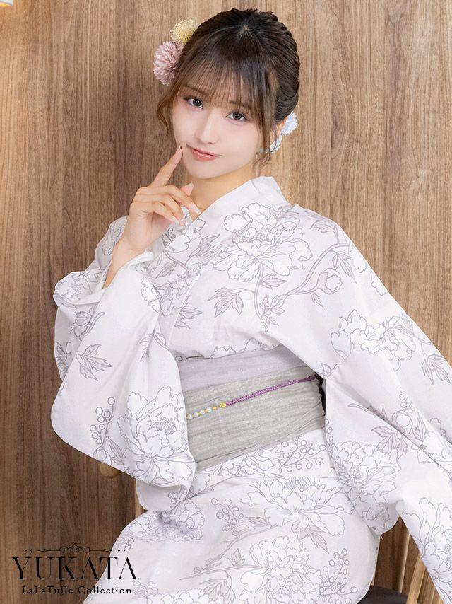 ワンピース浴衣 2way ピンク地 線画フラワー レトロ 3点SET