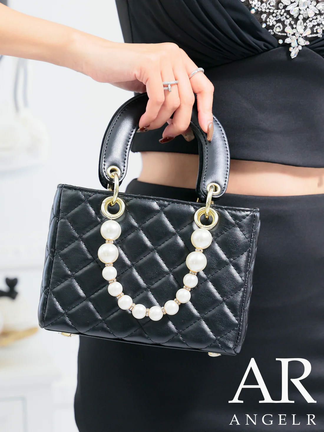 バッグ Angel R エンジェルアール 2way キルティング パールチェーン スクエア ハンドバッグ