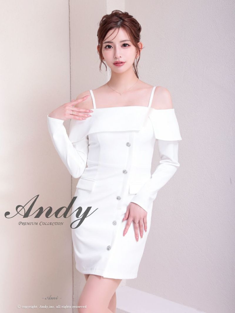 Andy/アンディ】肩あき 長袖 飾りポケット ビジューボタン オフショル