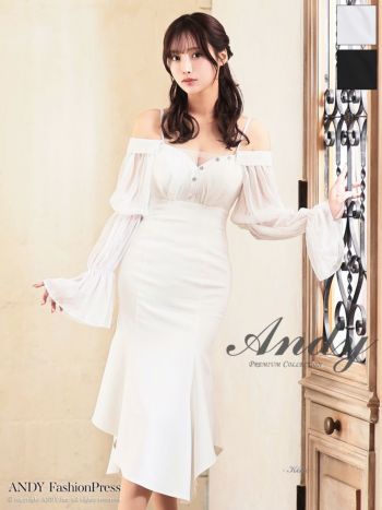 キャバドレス Andy アンディ 肩あき キャミソール 長袖 フレアスリーブ タイトロングドレス