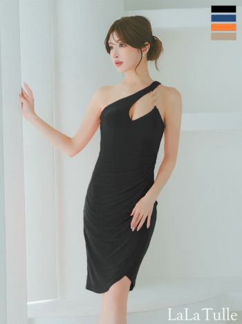 キャバドレス Veautt ヴュート サークルチェーン バストカット ワンショルダー ワンカラー ウエストギャザー セクシー 膝丈ドレス