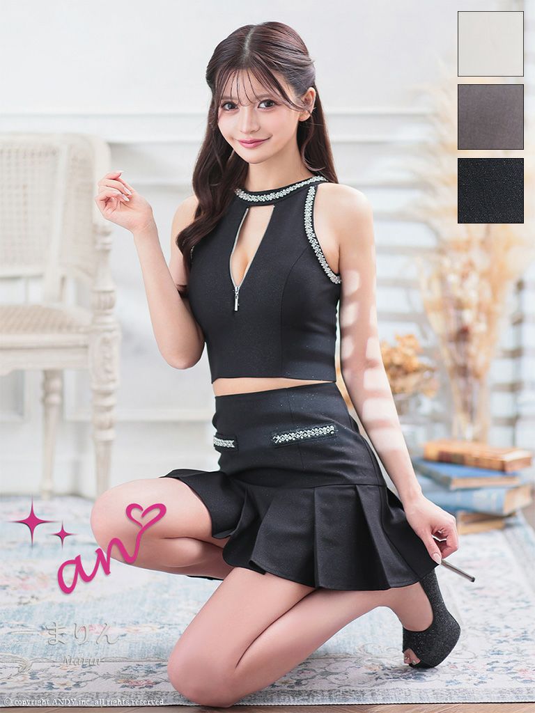 定番の中古商品 an/アン】ノースリーブ ジップデザイン ビジュー セットアップ アイドル