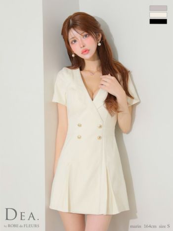キャバドレス DEA. ROBE de FLEURS ディア ローブドフルール 半袖 プリーツ ダブルボタン 襟付き シンプル フレアミニドレス