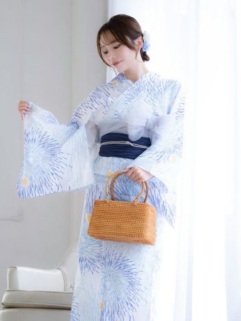 2025 浴衣 LaLaTulle | SALE【浴衣】白地 ブルー 花火柄 ゆかた3