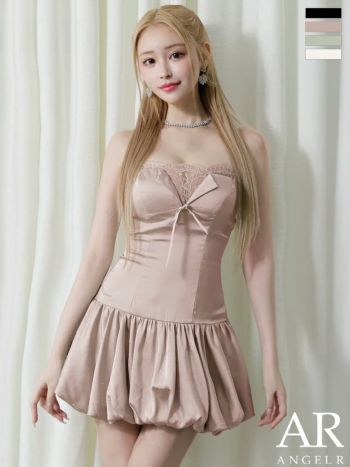 キャバドレス Angel R エンジェルアール リボン バルーンスカート フェミニン ベアトップ バストレース フレアミニドレス