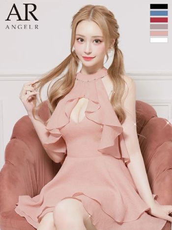 キャバドレス Angel R エンジェルアール 2way キャミソール ホルターネック ラメ ビジュー フレアミニドレス