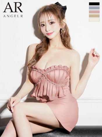 キャバドレス Angel R エンジェルアール フェミニン 3way ベアトップ ホルターネック キャミソール オープンバスト フリル フレアミニドレス