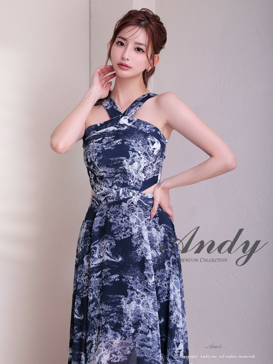 Andy/アンディ】ウエストカット ニュアンス シースルー ホルターネック