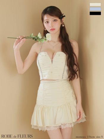 キャバドレス ROBEdeFLEURS ローブドフルール キャミソール セットアップ サテン ビジュー レース フリル フレアミニドレス