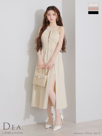 キャバドレス DEA. ROBE de FLEURS. ディア ローブドフルール ホルターネック ジップデザイン スリット バックリボン フレアロングドレス 